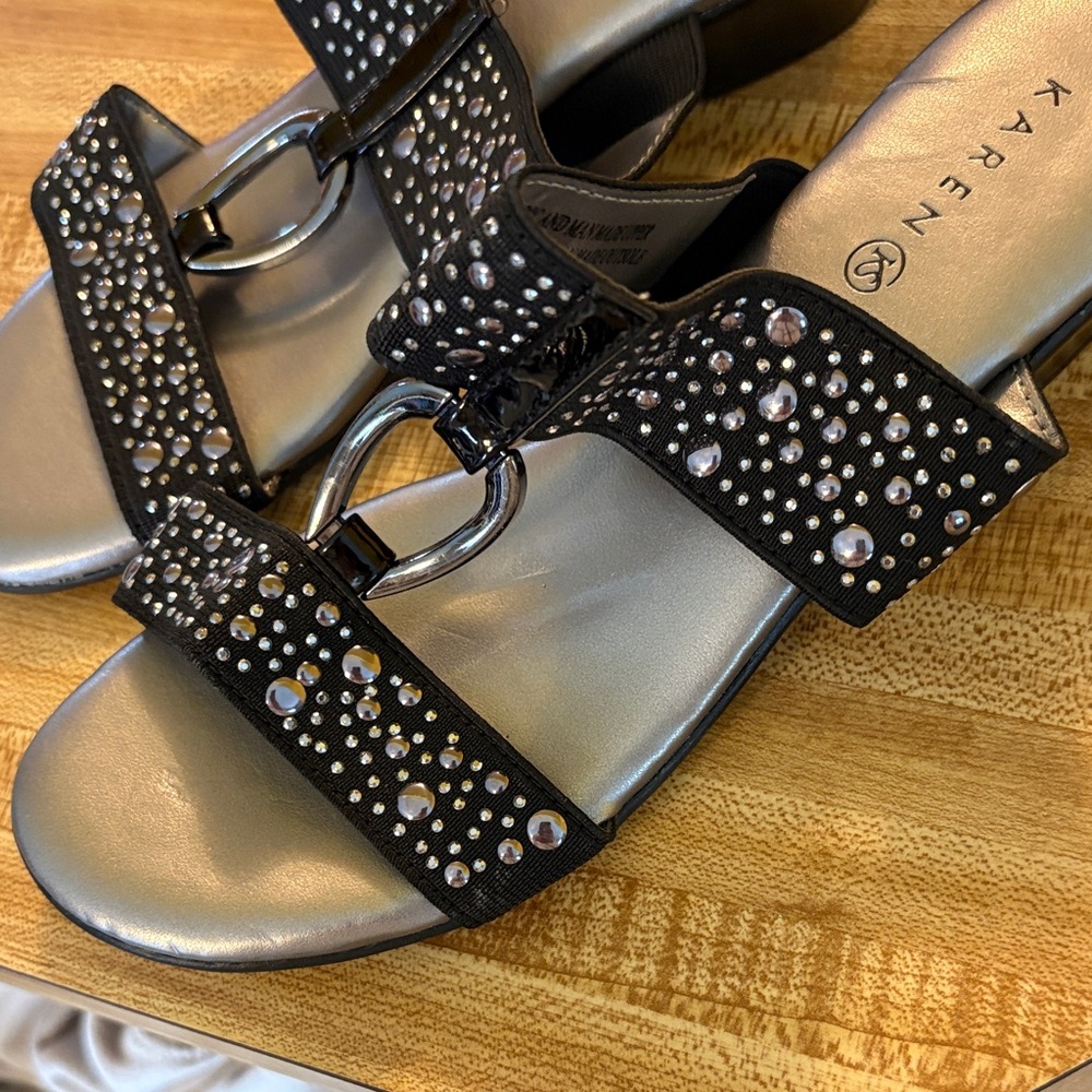 Karen Scott Black and Silver Studded Sandals